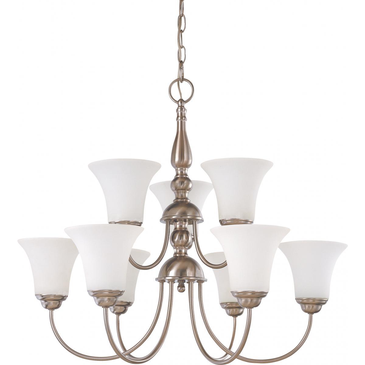 Dupont 9 light 2 Tier 27" Chandelier with Satin White Glass Ceiling Nuvo Lighting 