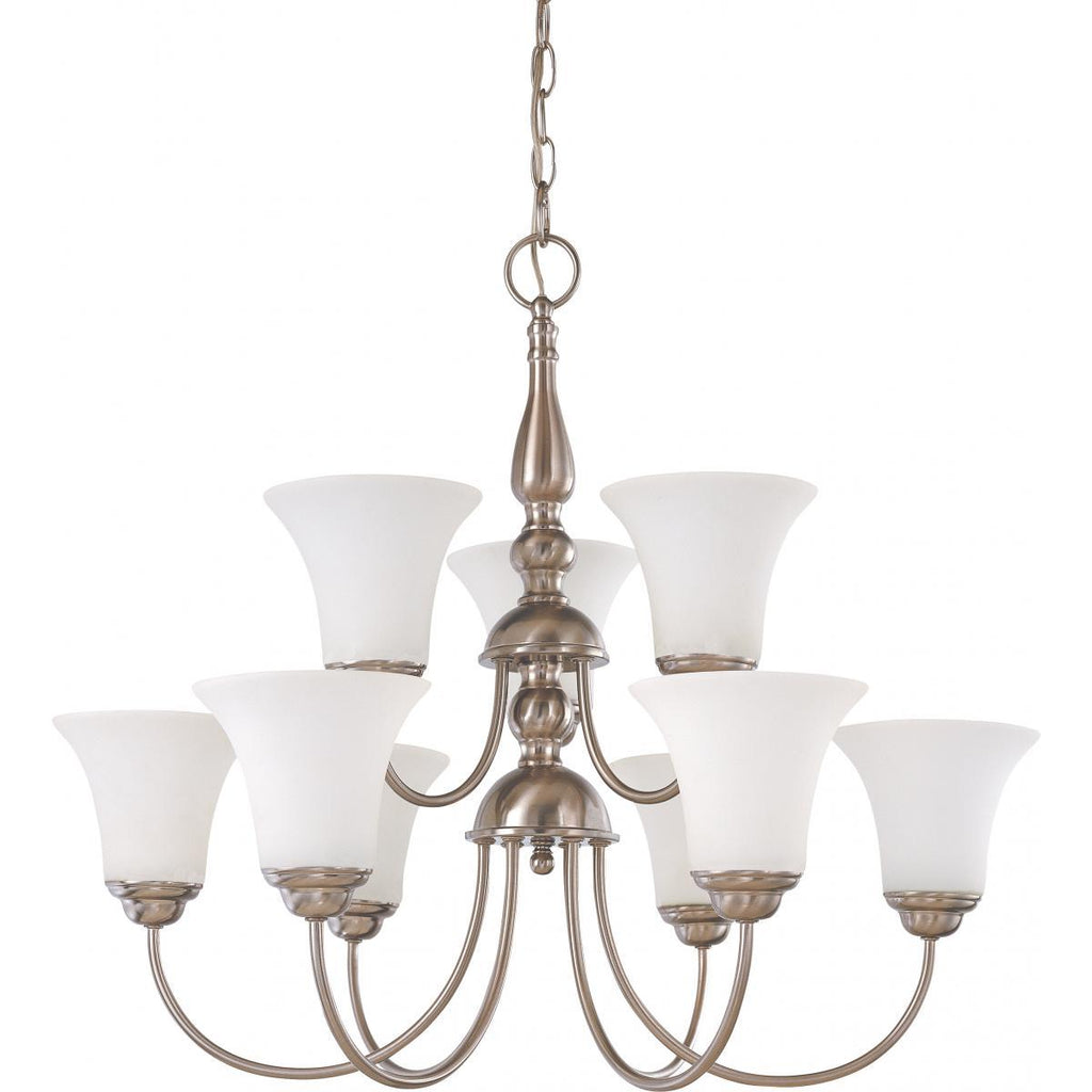 Dupont 9 light 2 Tier 27" Chandelier with Satin White Glass Ceiling Nuvo Lighting 