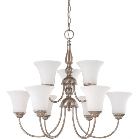 Dupont 9 light 2 Tier 27" Chandelier with Satin White Glass Ceiling Nuvo Lighting 