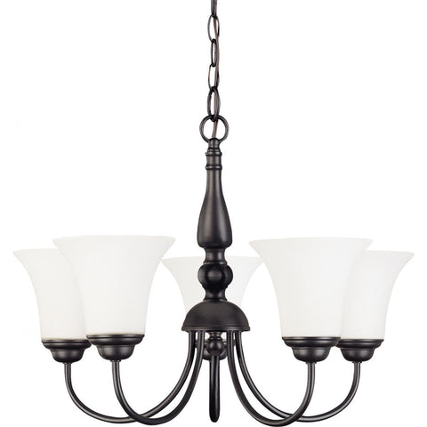 Dupont 5 light 21" Chandelier with Satin White Glass Ceiling Nuvo Lighting 