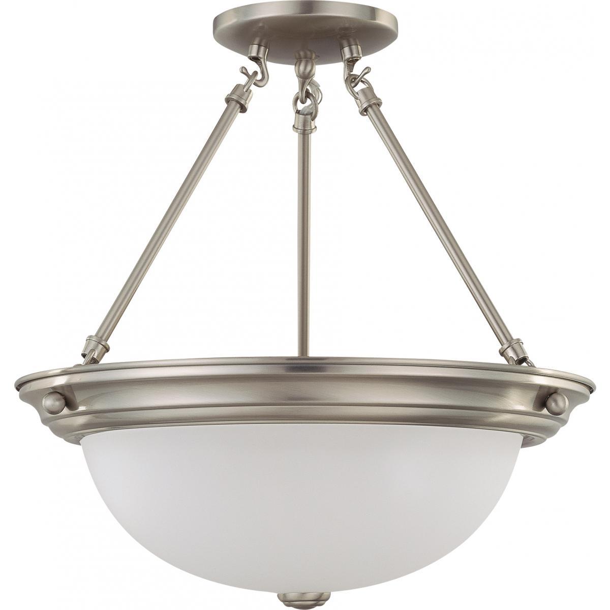 3 Light 15" Semi-Flush with Frosted White Glass Ceiling Nuvo Lighting 