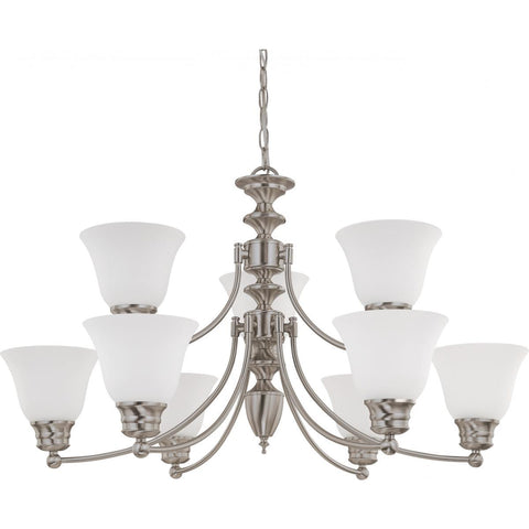Empire 9 Light 32" Chandelier with Frosted White Glass Ceiling Nuvo Lighting 