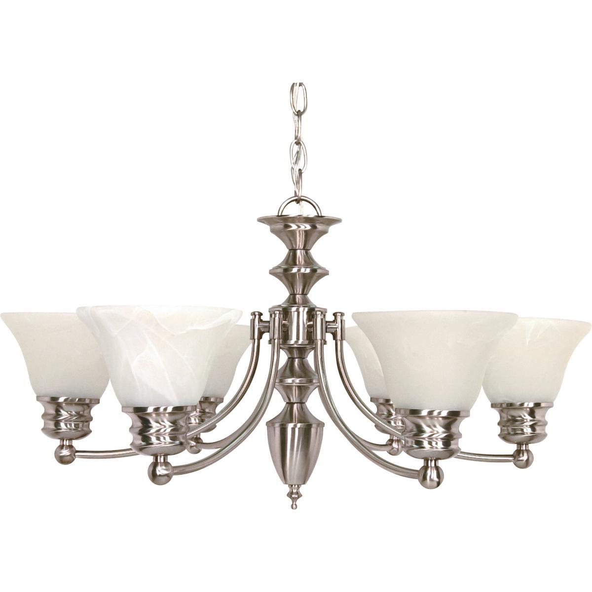 Empire 6 Light 26" Chandelier with Alabaster Glass Bell Shades Ceiling Nuvo Lighting 