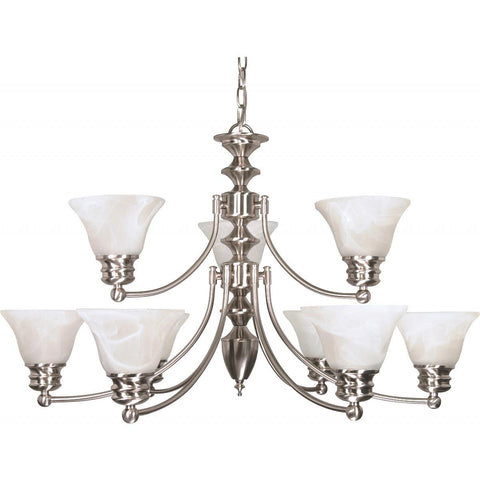 Empire 9 Light 32" Chandelier with Alabaster Glass Bell Shades 2 Tier Ceiling Nuvo Lighting 