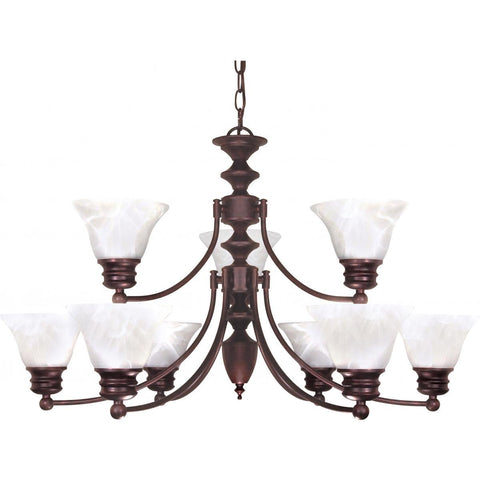 Empire 9 Light 32" Chandelier with Alabaster Glass Bell Shades 2 Tier Ceiling Nuvo Lighting 