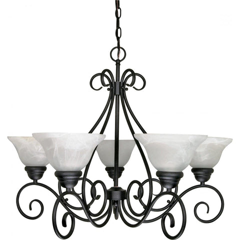 Castillo 5 Light 28" Chandelier with Alabaster Swirl Glass Ceiling Nuvo Lighting 
