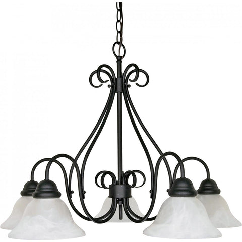 Castillo 5 Light 28" Chandelier with Alabaster Swirl Glass Ceiling Nuvo Lighting 