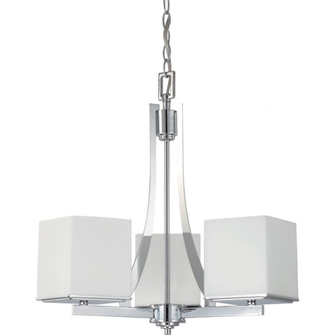 Bento 3 Light Chandelier with Satin White Glass Ceiling Nuvo Lighting 