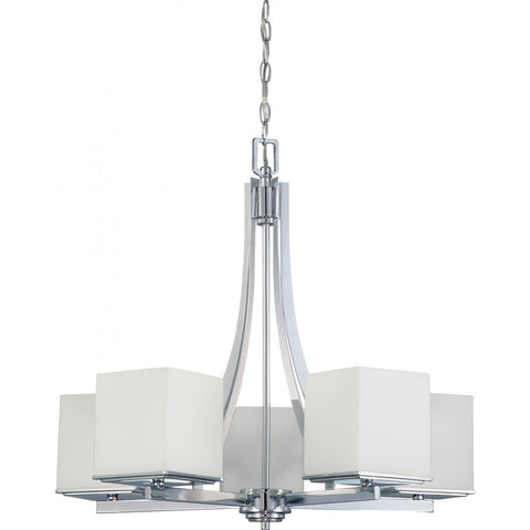 Bento 5 Light Chandelier with Satin White Glass Ceiling Nuvo Lighting 