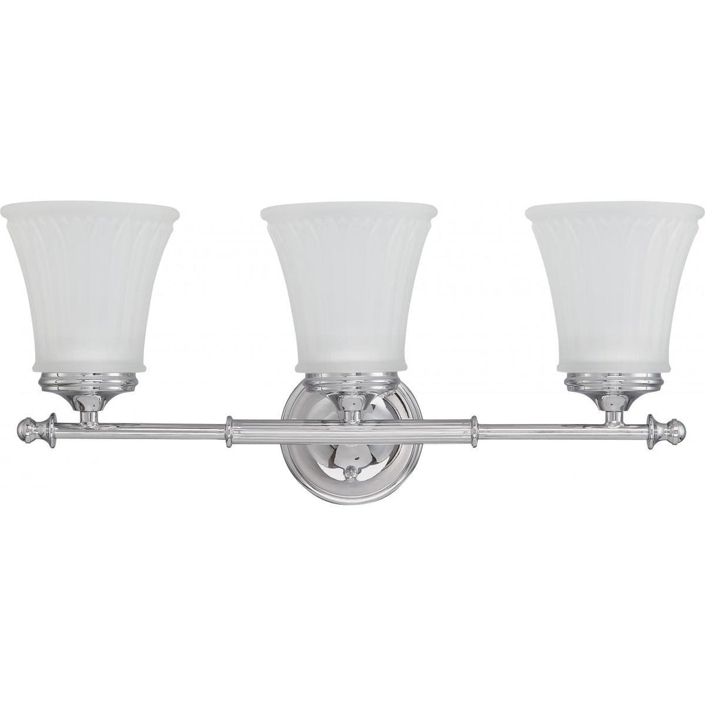 Teller 3 Light Vanity Fixture with Frosted Etched Glass Wall Nuvo Lighting 