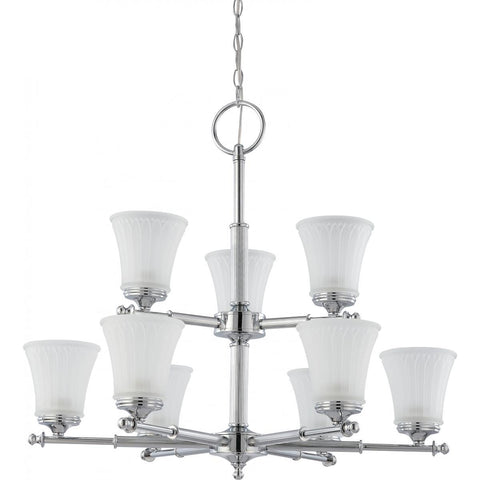 Teller 9 Light Two Tier Chandelier with Frosted Etched Glass Ceiling Nuvo Lighting 