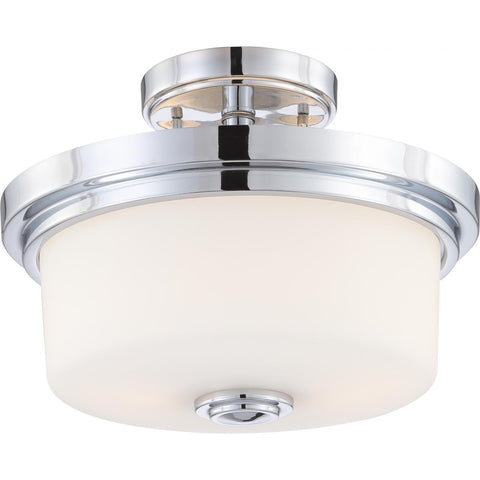Soho 2 Light Semi Flush Fixture with Satin White Glass Ceiling Nuvo Lighting 