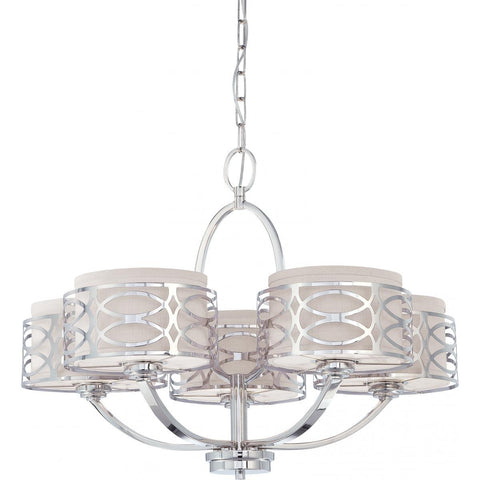 Harlow 5 Light Chandelier with Slate Gray Fabric Shades Ceiling Nuvo Lighting 