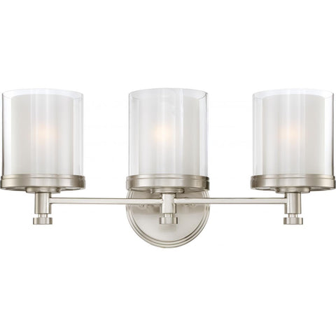 Decker 3 Light Vanity Fixture with Clear & Frosted Glass Wall Nuvo Lighting 