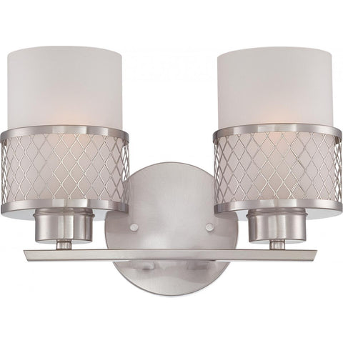 Fusion 2 Light Vanity Fixture with Frosted Glass Wall Nuvo Lighting 