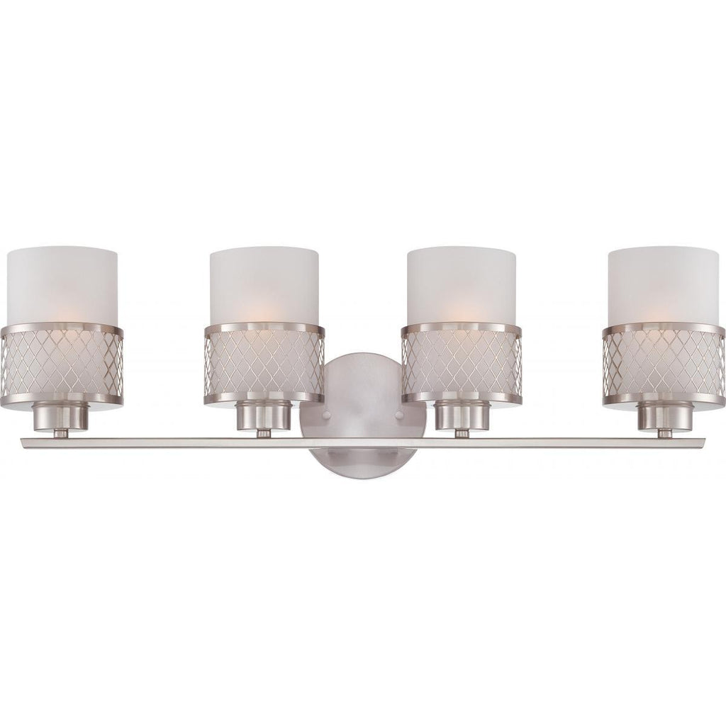 Fusion 4 Light Vanity Fixture with Frosted Glass Wall Nuvo Lighting 