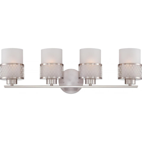 Fusion 4 Light Vanity Fixture with Frosted Glass Wall Nuvo Lighting 