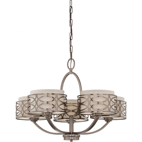 Harlow 5 Light Chandelier with Khaki Fabric Shades Ceiling Nuvo Lighting 