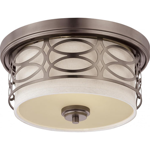 Harlow 2 Light Flush Dome Fixture with Khaki Fabric Shade Ceiling Nuvo Lighting 