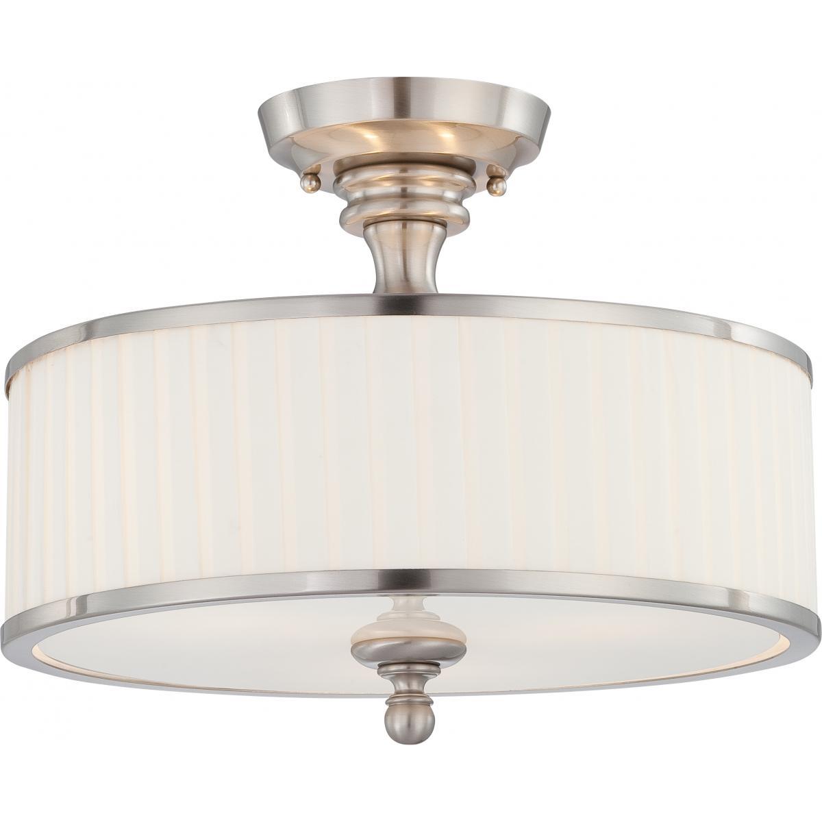 Candice 3 Light Semi Flush Fixture with Pleated White Shade Ceiling Nuvo Lighting 