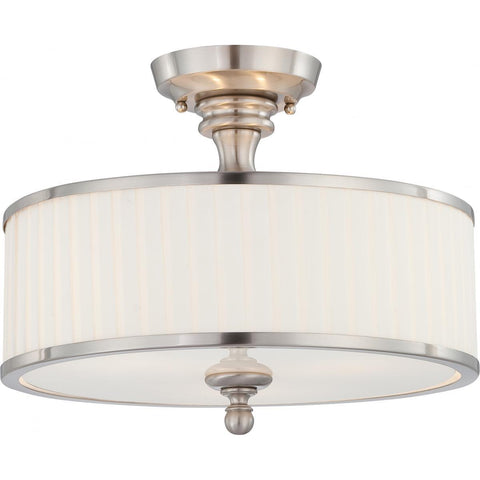 Candice 3 Light Semi Flush Fixture with Pleated White Shade