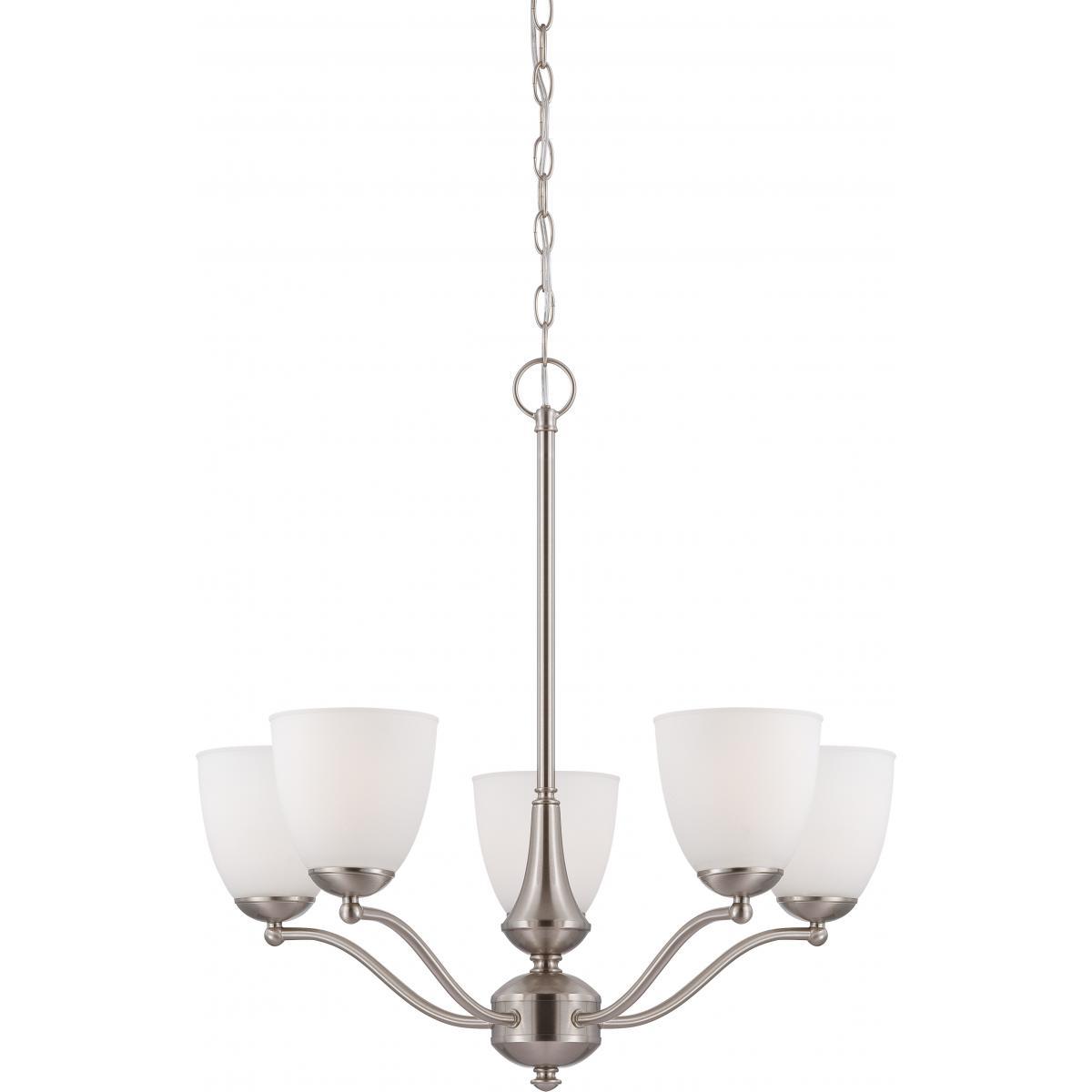 Patton 5 Light Chandelier (Arms Up) with Frosted Glass Ceiling Nuvo Lighting 