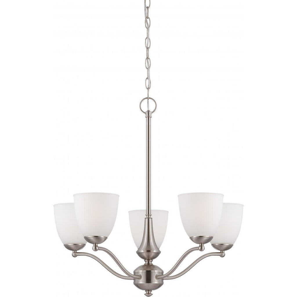 Patton 5 Light Chandelier (Arms Up) with Frosted Glass Ceiling Nuvo Lighting 