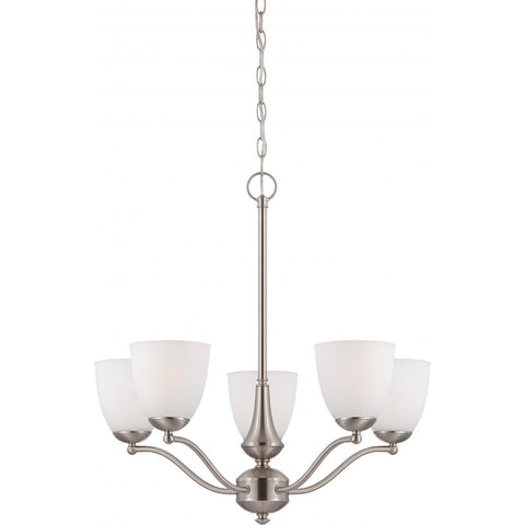 Patton 5 Light Chandelier (Arms Up) with Frosted Glass Ceiling Nuvo Lighting 