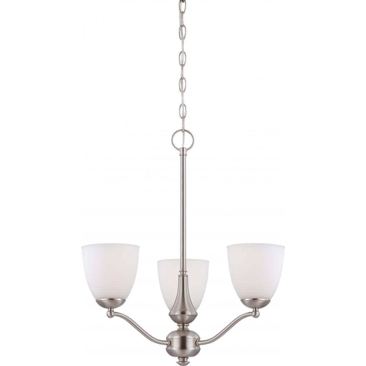 Patton 3 Light Chandelier (Arms Up) with Frosted Glass Ceiling Nuvo Lighting 
