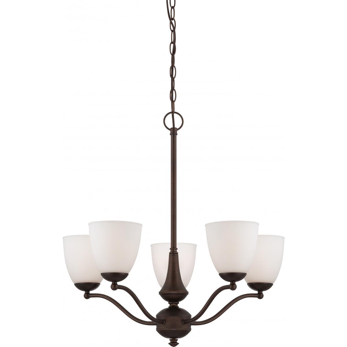 Patton 5 Light Chandelier (Arms Up) with Frosted Glass Ceiling Nuvo Lighting 