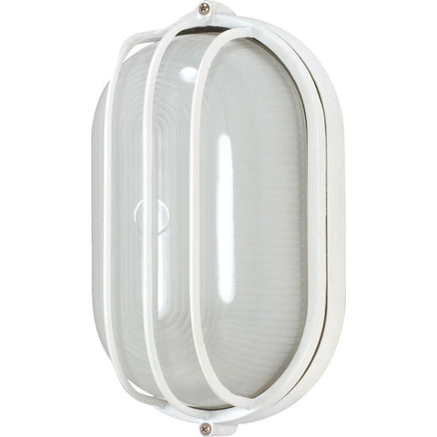 10"w White Oval Cage Die Cast Bulk Head Wall Light Outdoor Nuvo Lighting White 