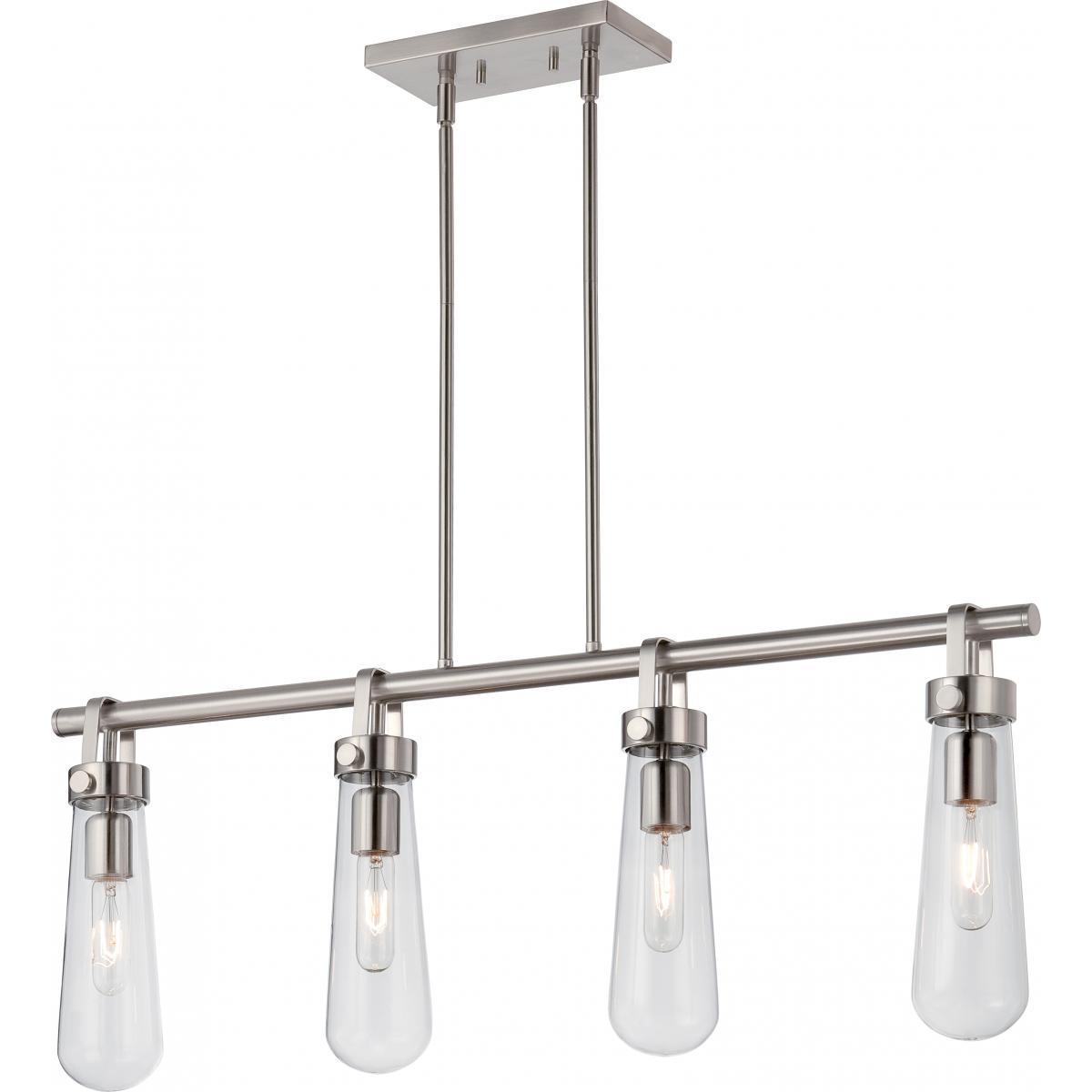 Beaker 36"w Brushed Nickel Trestle Linear Pendant with Clear Glass Ceiling Nuvo Lighting Nickel 
