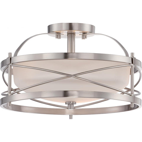 Ginger 2 Light Semi Flush with Etched Opal Glass Ceiling Nuvo Lighting 