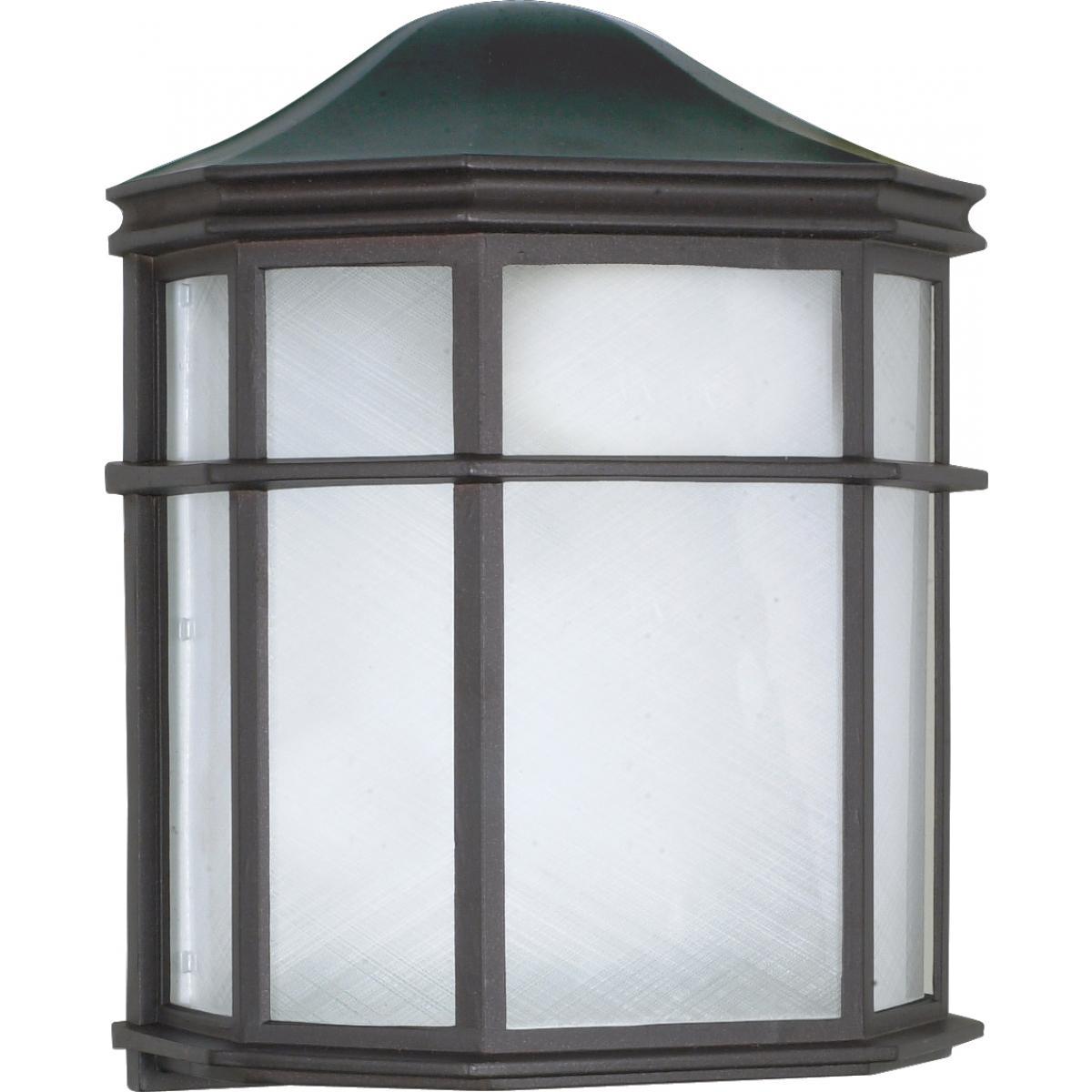 Die Cast Metal 10" Black Cage Lantern Wall Fixture with Linen Acrylic Lens Outdoor Nuvo Lighting Black 