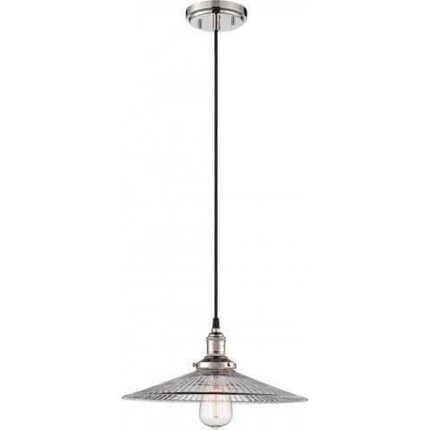 Vintage 1 Light Pendant with Clear Ribbed Glass Vintage Lamp Included Ceiling Nuvo Lighting 