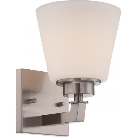 Mobili 1 Light Vanity Fixture with Satin White Glass Wall Nuvo Lighting 