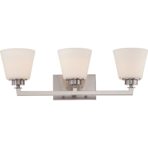 Mobili 3 Light Vanity Fixture with Satin White Glass Wall Nuvo Lighting 