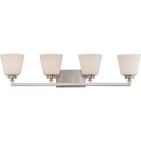 Mobili 4 Light Vanity Fixture with Satin White Glass Wall Nuvo Lighting 
