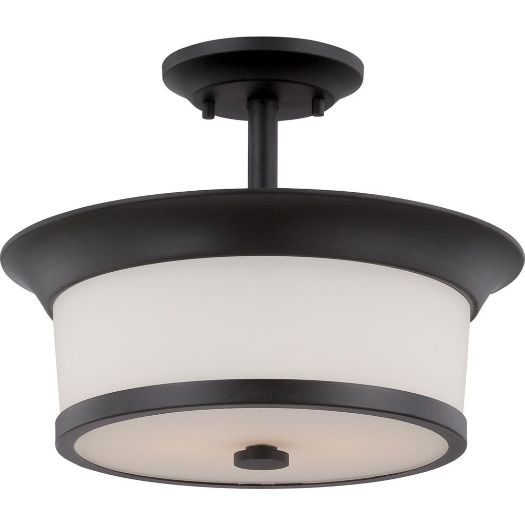 Mobili 2 Light Semi Flush with Satin White Glass Ceiling Nuvo Lighting 