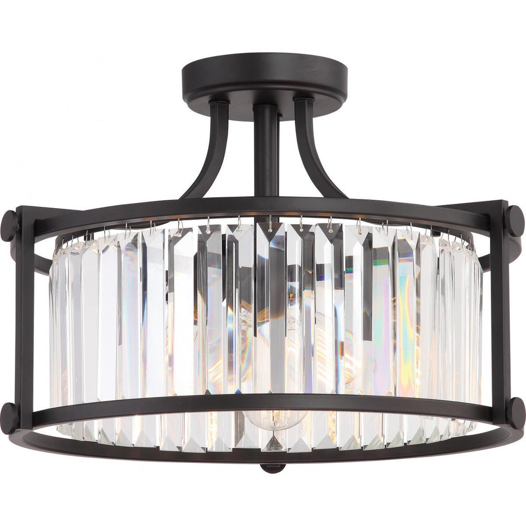 Krys 3 Light Crystal Semi Flush Fixture with 60w Vintage Lamps Included Ceiling Nuvo Lighting 