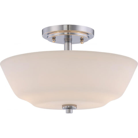 Willow Polished Nickel 13"w Semi Flush Fixture with White Glass Ceiling Nuvo Lighting Polished Nickel 