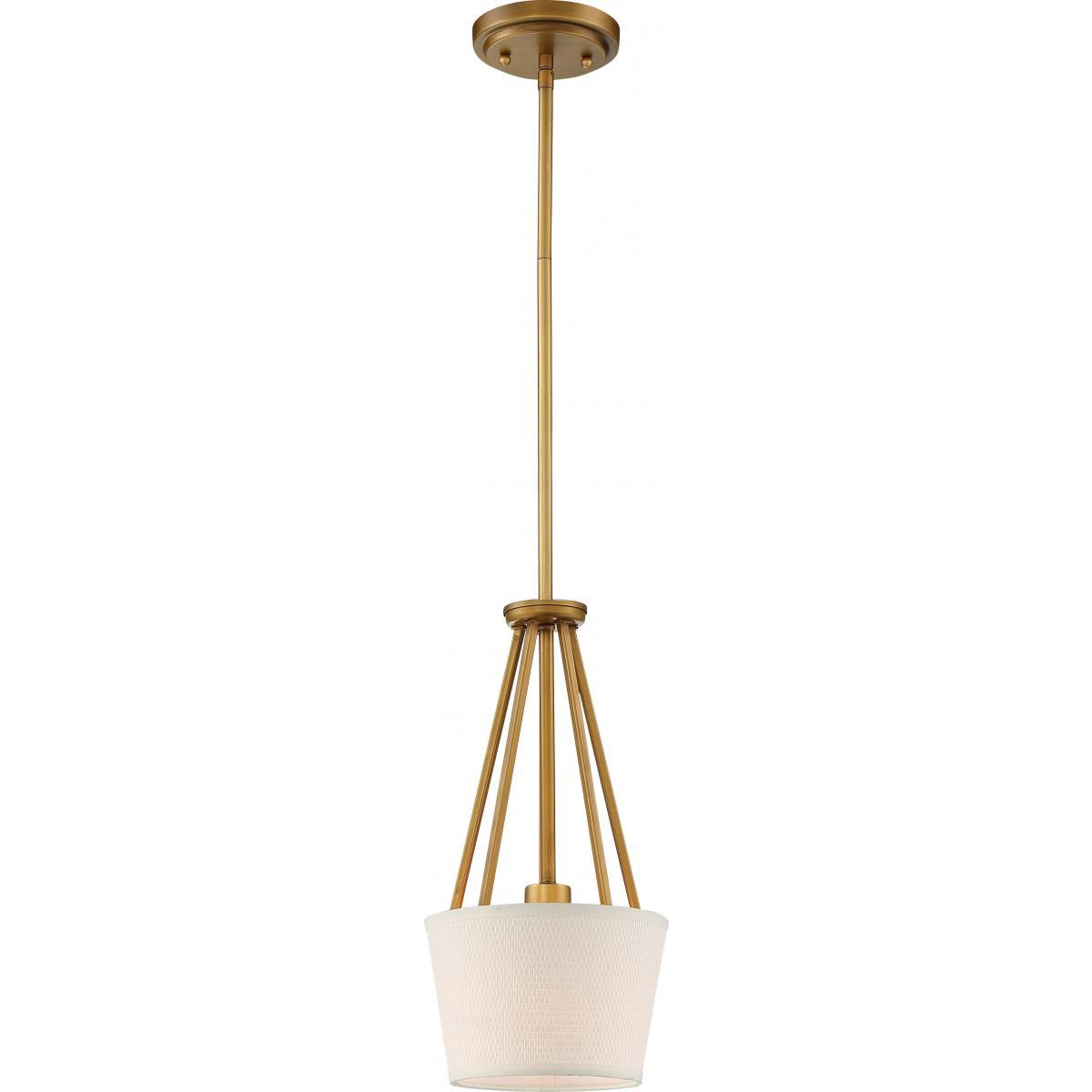 Seneca Mini Pendant Natural Brass Finish Almond Mesh Fabric Shade Ceiling Nuvo Lighting 