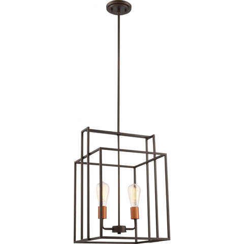 Lake 2 Light 14" Square Pendant Bronze with Copper Accents Finish Ceiling Nuvo Lighting 