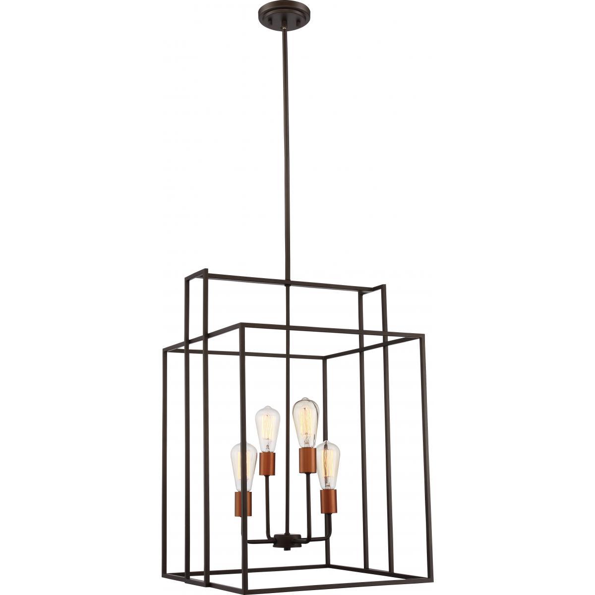 Lake 4 Light 19" Square Pendant Bronze with Copper Accents Finish Ceiling Nuvo Lighting 