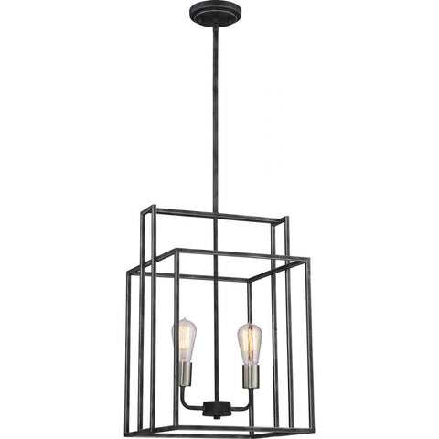 Lake 2 Light 14" Square Pendant Iron Black with Brushed Nickel Accents Finish Ceiling Nuvo Lighting 