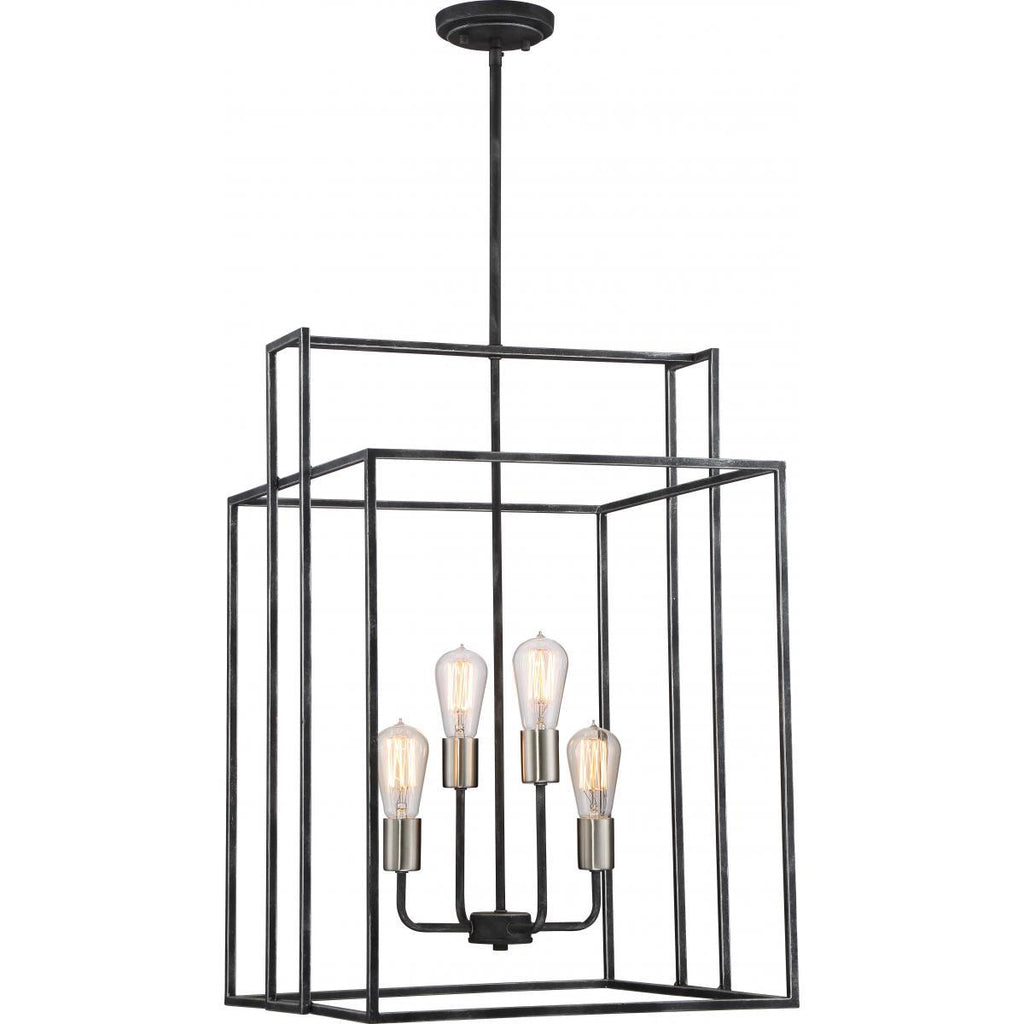 Lake 4 Light 19" Square Pendant Iron Black with Brushed Nickel Accents Finish Ceiling Nuvo Lighting 