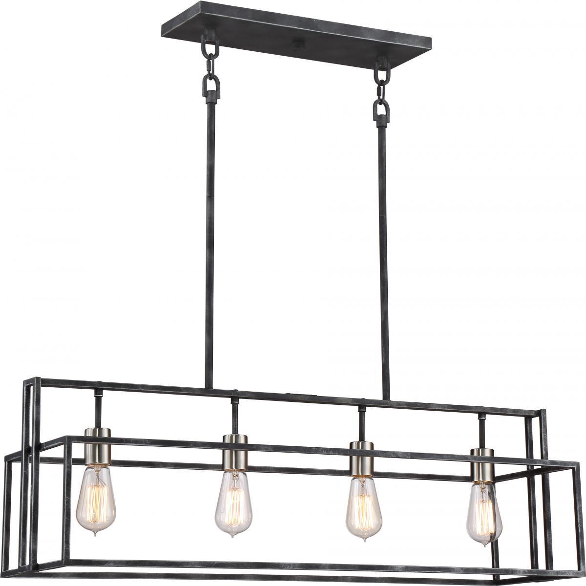 Lake 4 Light Island Pendant Iron Black with Brushed Nickel Accents Finish Ceiling Nuvo Lighting 