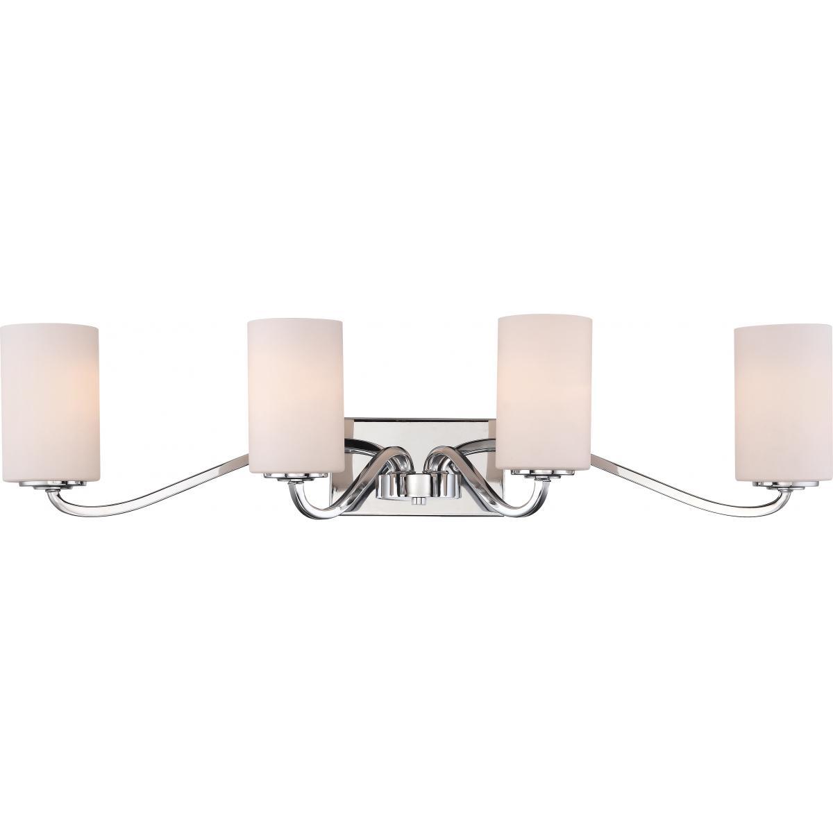 Willow 4 Light Vanity Polished Nickel with White Glass Wall Nuvo Lighting 