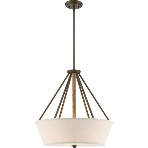 4 Light Seneca 22" Pendant Wrapped Rope Beige Linen Fabric Shade Etched Glass Diffuser Ceiling Nuvo Lighting 