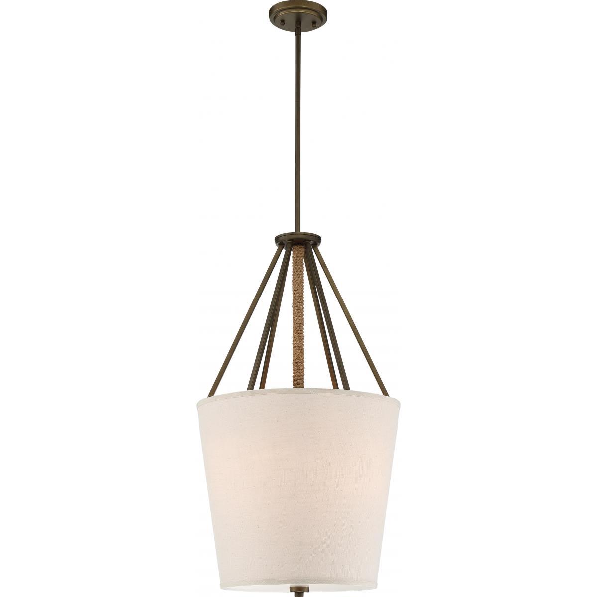 3 Light Seneca 17" Pendant Wrapped Rope Beige Linen Fabric Shade Etched Glass Diffuser Ceiling Nuvo Lighting 